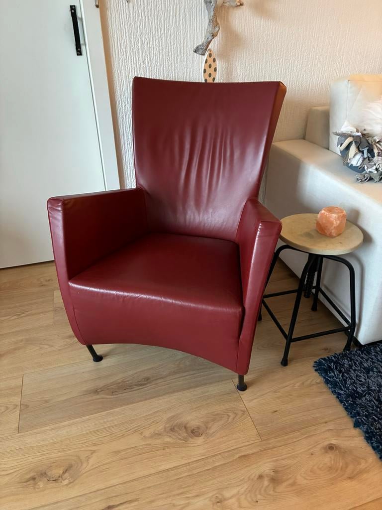 Montis Holland fauteuil - Rood leer, 2stuks., Huis en Inrichting, Fauteuils, Ophalen, Gebruikt, Leer, 75 tot 100 cm