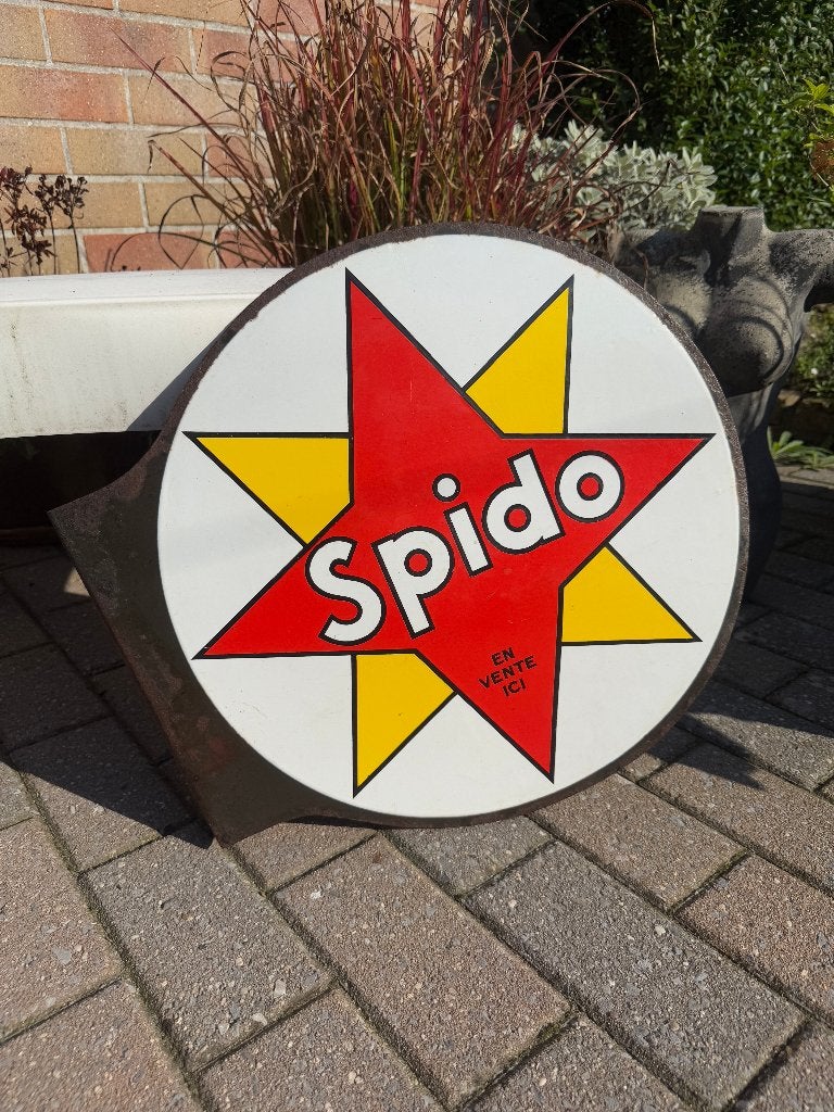 Spido emaille reclamebord dubbelzijdig, Ophalen, Gebruikt, Reclamebord