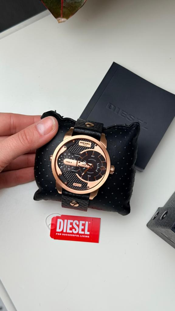 Diesel Mini Daddy DZ7317 - Roségoudkleurig Dual Time Horloge, Overige merken, Leer, Staal, Polshorloge