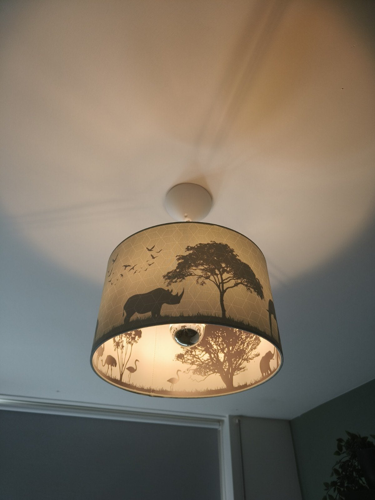 Plafondlamp met safari dierenprint voor kinderkamer, Overige merken, Gebruikt, Grijs, Textiel