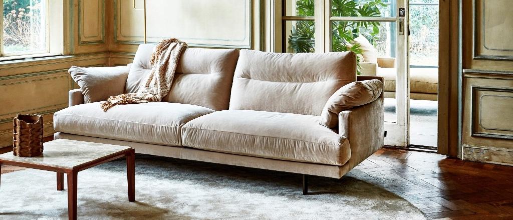 Bank George Linteloo 2,5 zitter Creme-Wit Bouclé structuur, Ophalen, 100 tot 125 cm, Modern klassiek, Tweepersoons