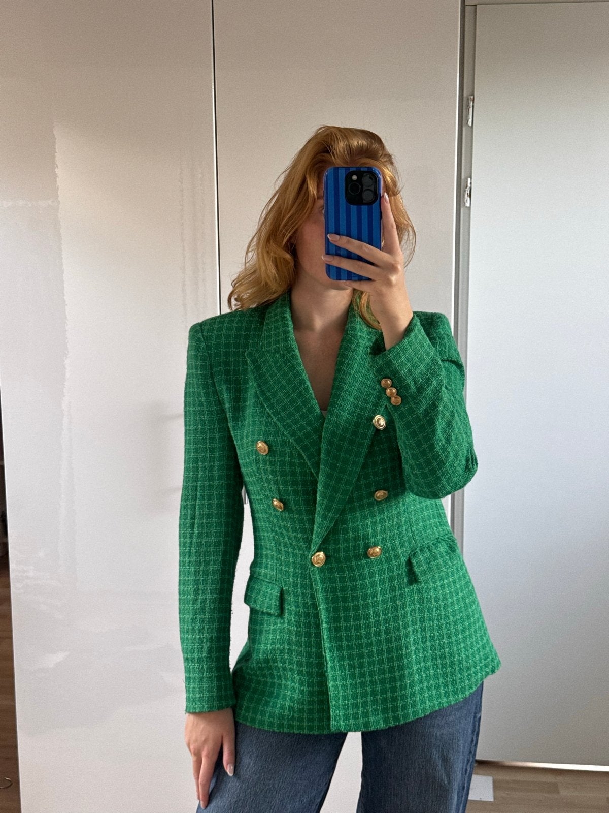Zara Blazer Groen Tweed Goudkleurige Knopen, Maat 38/40 (M), Ophalen of Verzenden, Zo goed als nieuw, Jasje