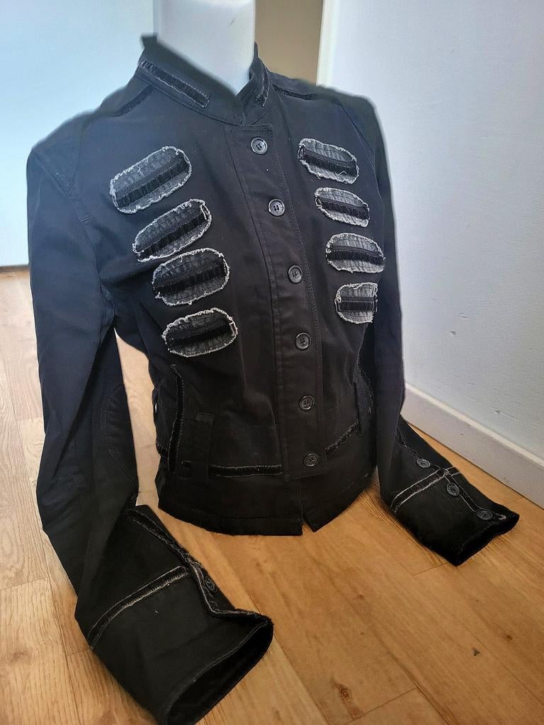 Vintage stoer zwart Militaire stijl jas, Zwart, Maat 42/44 (L), Ophalen of Verzenden, Zo goed als nieuw