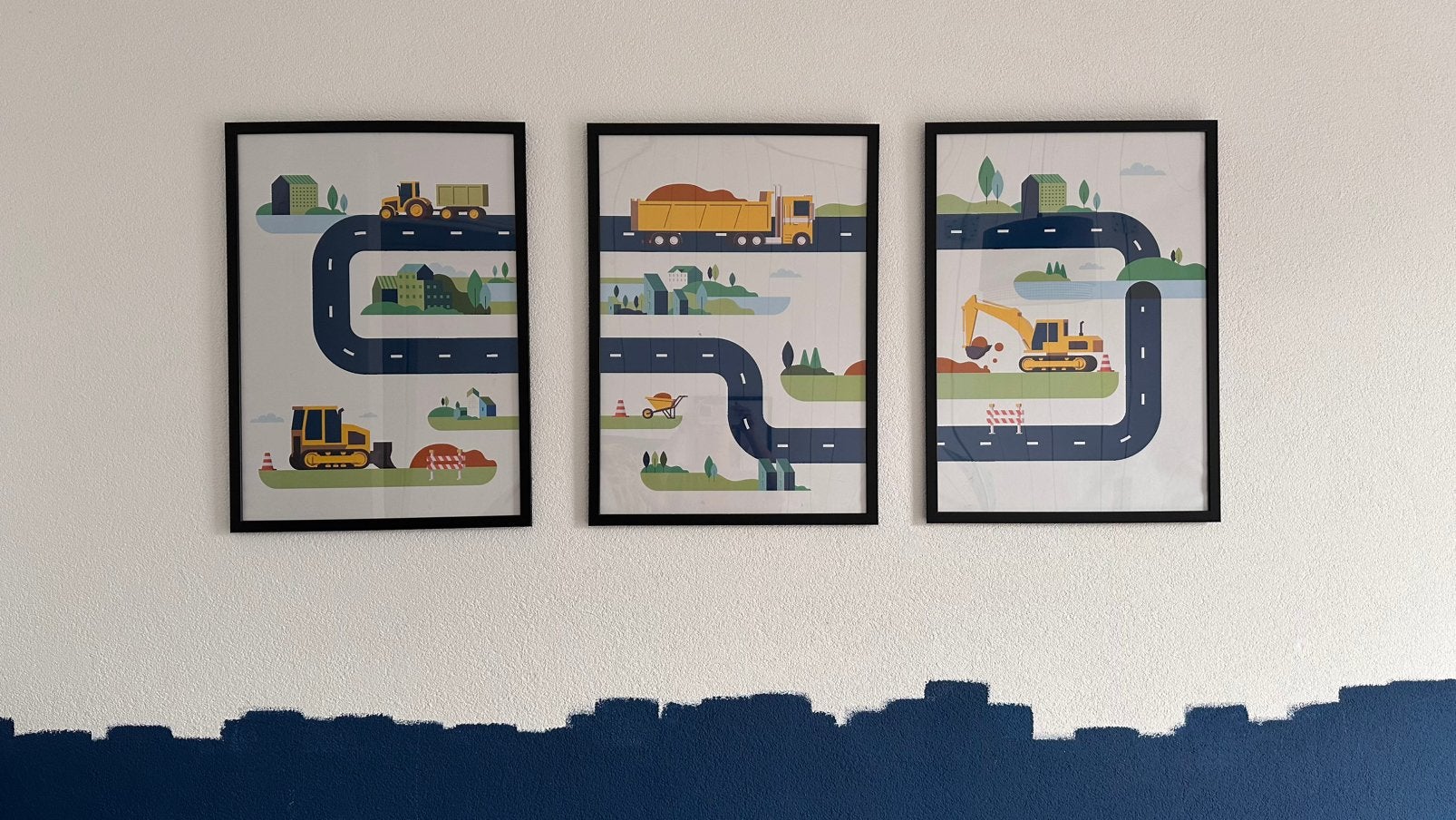Posters kinderkamer - werkvoertuigen 50 x 70 cm, Ophalen, Zo goed als nieuw, Rechthoekig Staand, Overige onderwerpen