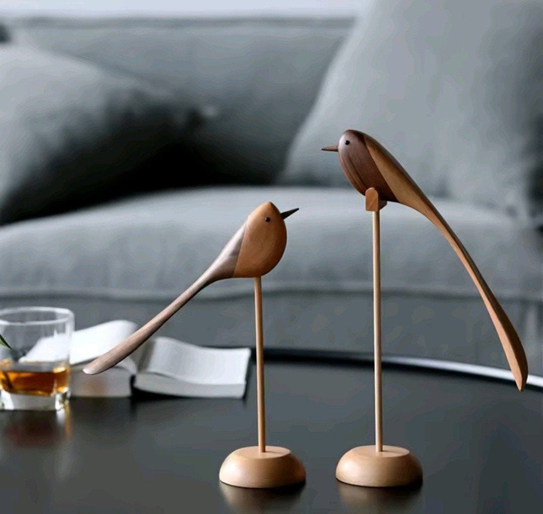 2 houten design vogels, Antiek en Kunst, Ophalen of Verzenden, Bruin, Hout, Set