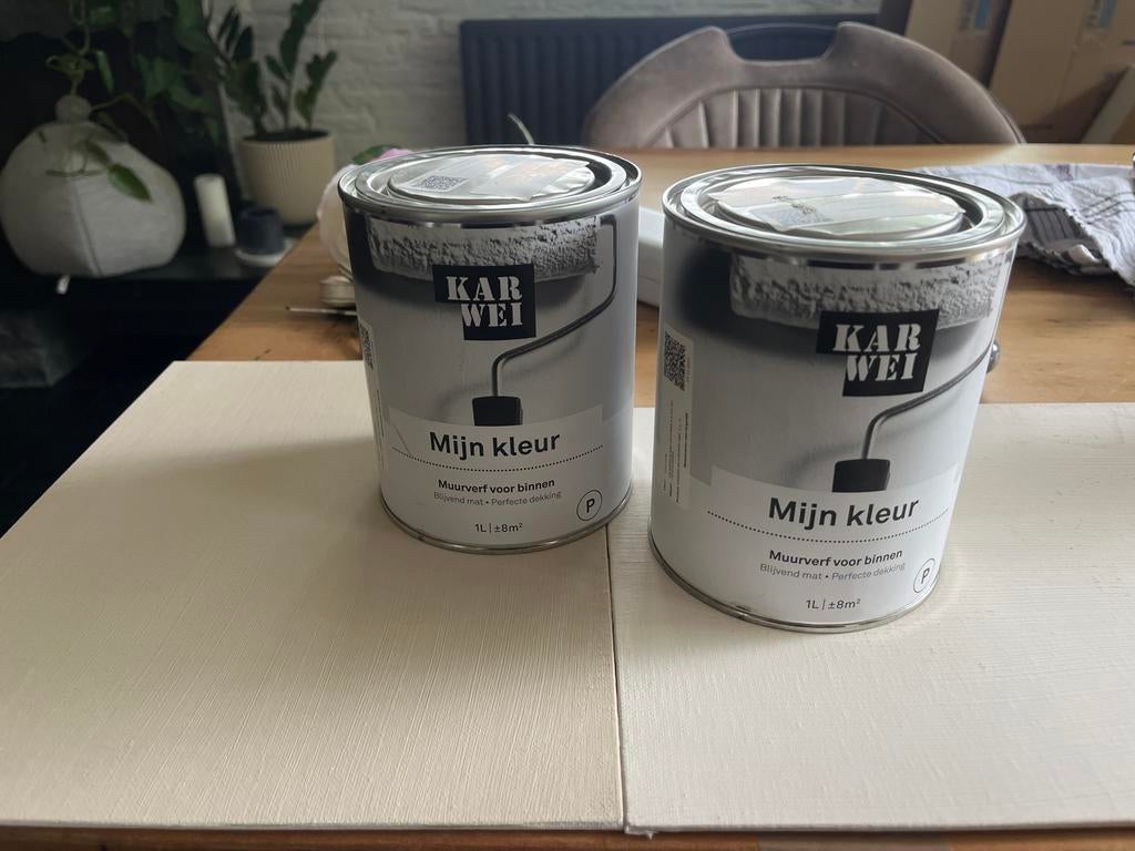 Karwei Muurverf: Farrow & Ball Dimity en Oxford Stone, Overige kleuren, Ophalen of Verzenden, Minder dan 5 liter, Verf