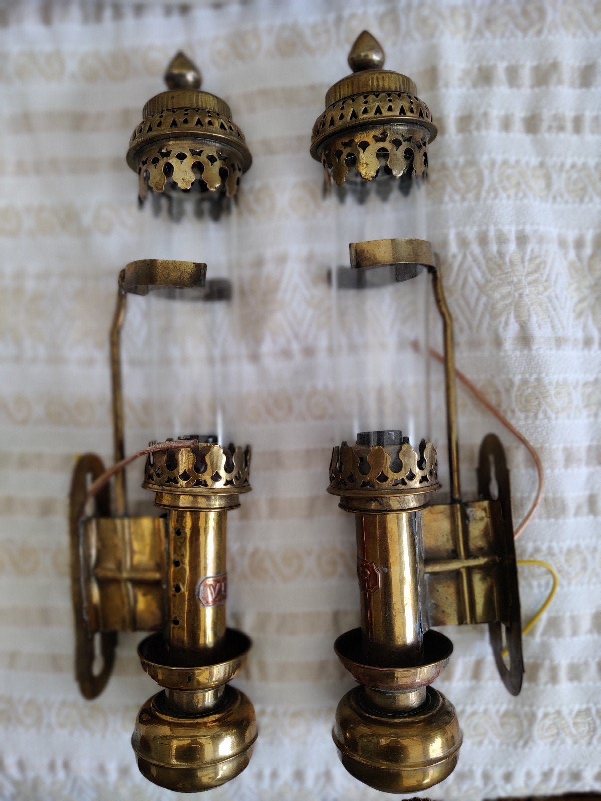 Set van 2 Vintage Messing Wandlampen - VDP, Ophalen of Verzenden