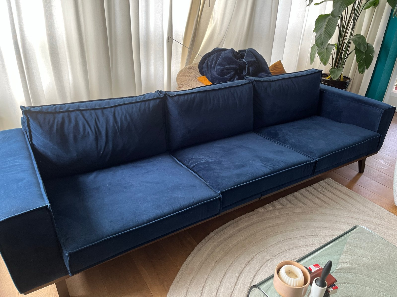 NOUS Living 4-zits bank - Wehkamp - Donkerblauw, Ophalen, Gebruikt, 75 tot 100 cm, Rechte bank