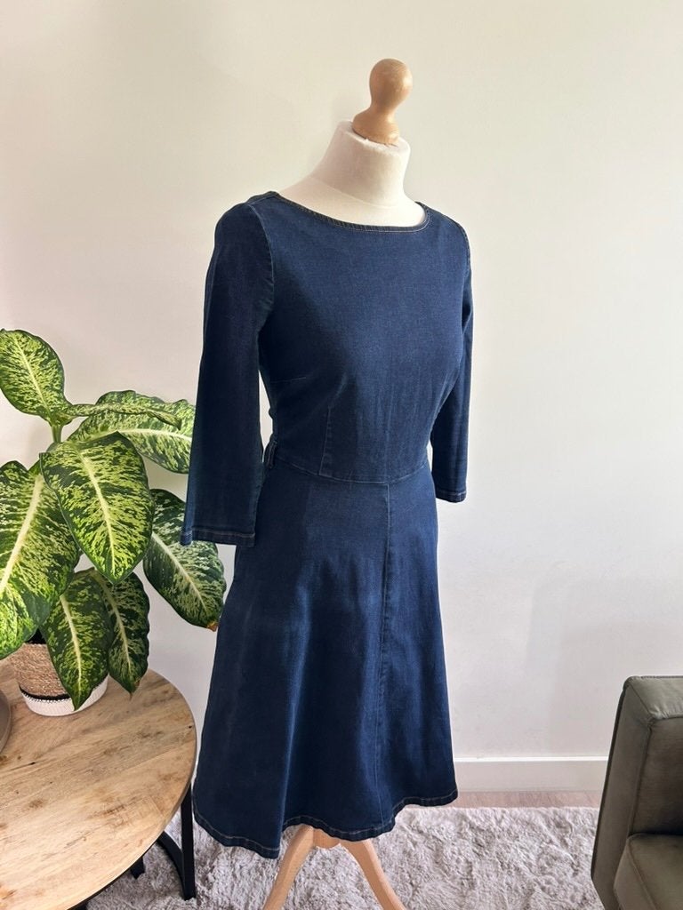 King Louie maat 40 retro spijker jeans jurk 3396, Kleding | Dames, Jurken, Maat 38/40 (M), Blauw, Ophalen of Verzenden, Zo goed als nieuw
