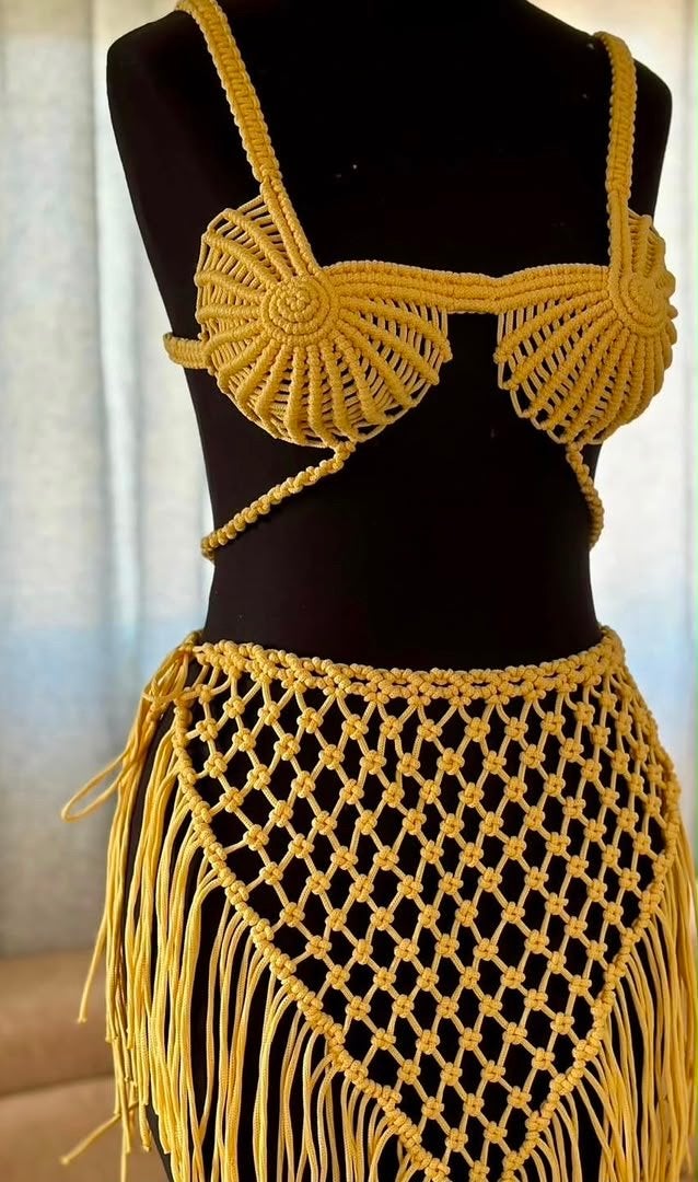 Handgemaakte Macramé Bikini Set - Geel, Ophalen of Verzenden, Nieuw, Geel, Bikini