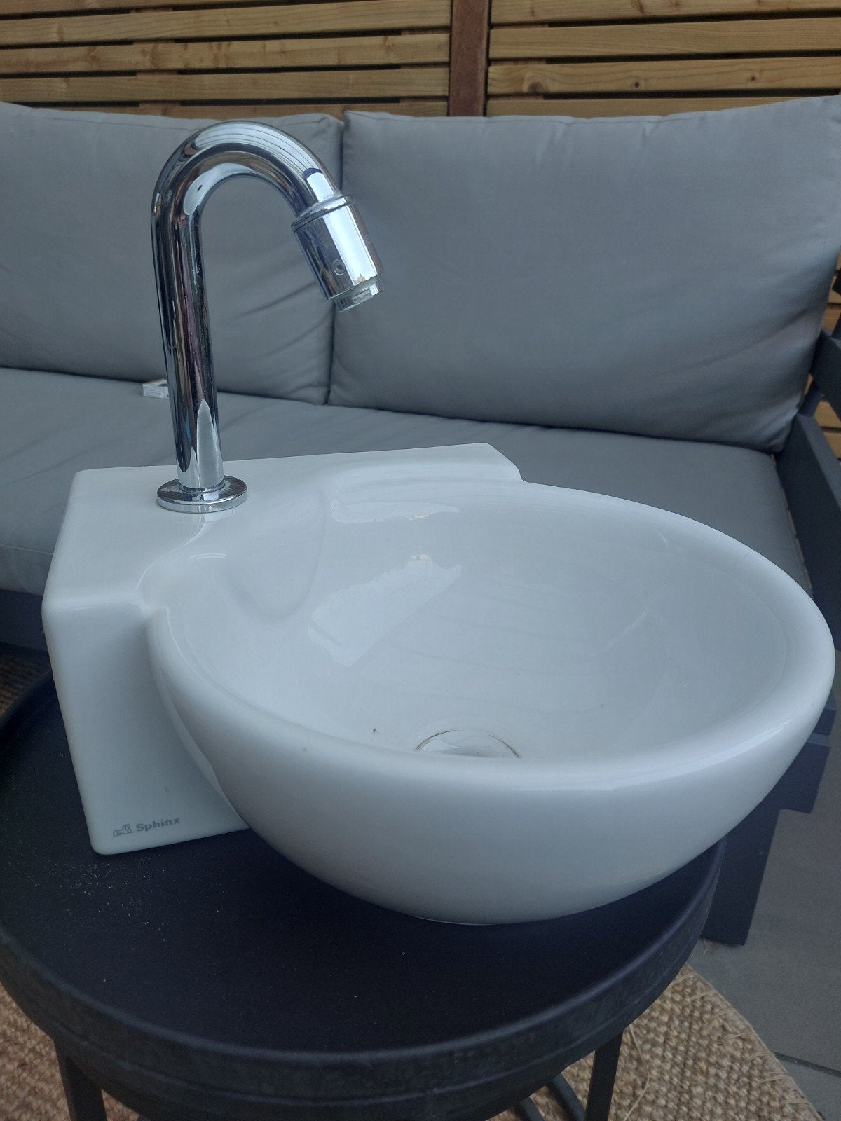 Sphinx Wastafel met Hansgrohe Kraan - Wit, Doe-het-zelf en Verbouw, Ophalen of Verzenden, Gebruikt, Chroom, Wastafel
