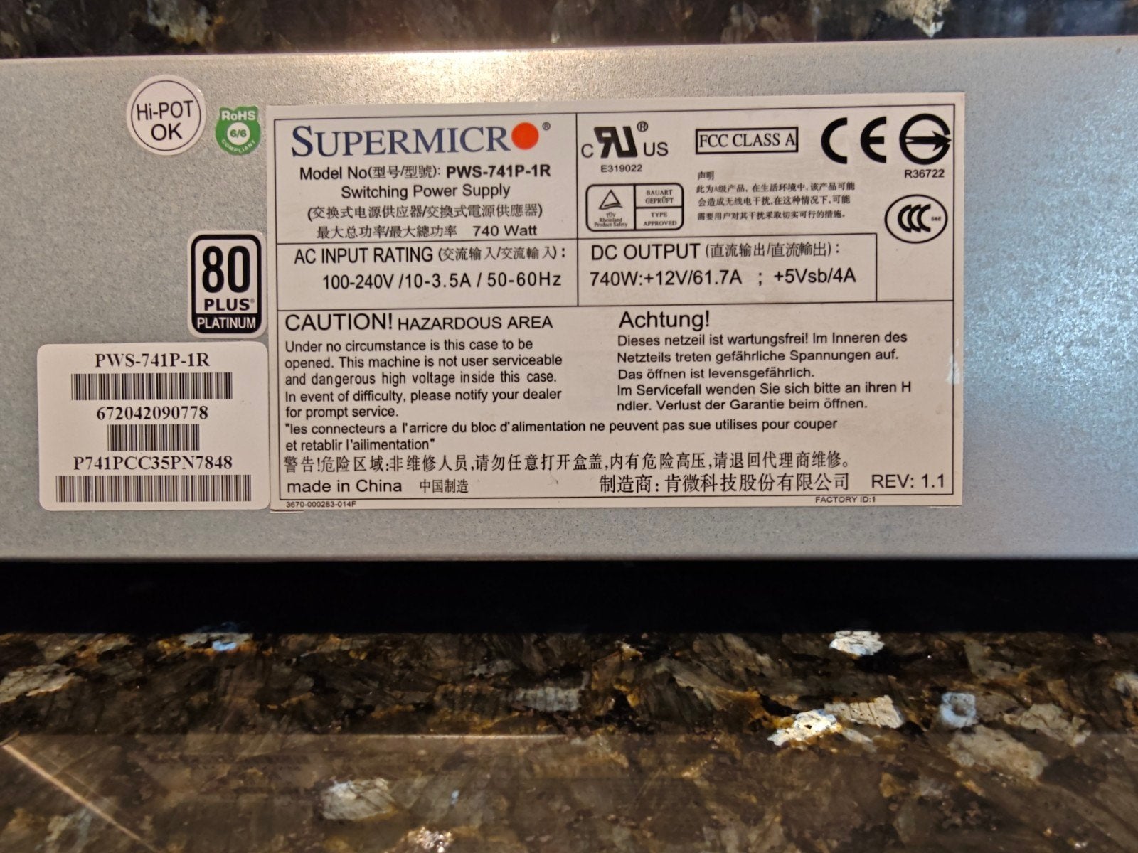 Supermicro PWS-741P-1R 740W Server Voeding, Computers en Software, Interne voedingen, Ophalen of Verzenden