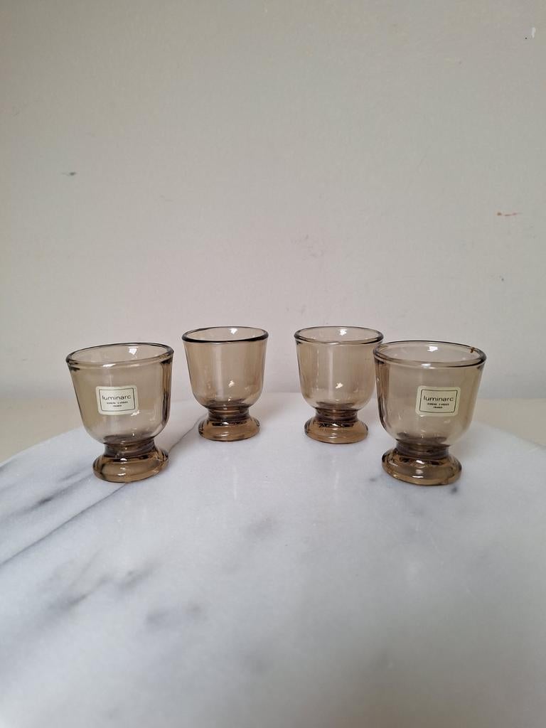 4 Vintage Luminarc rookglas eierdopjes, smoke 70's, Ophalen of Verzenden
