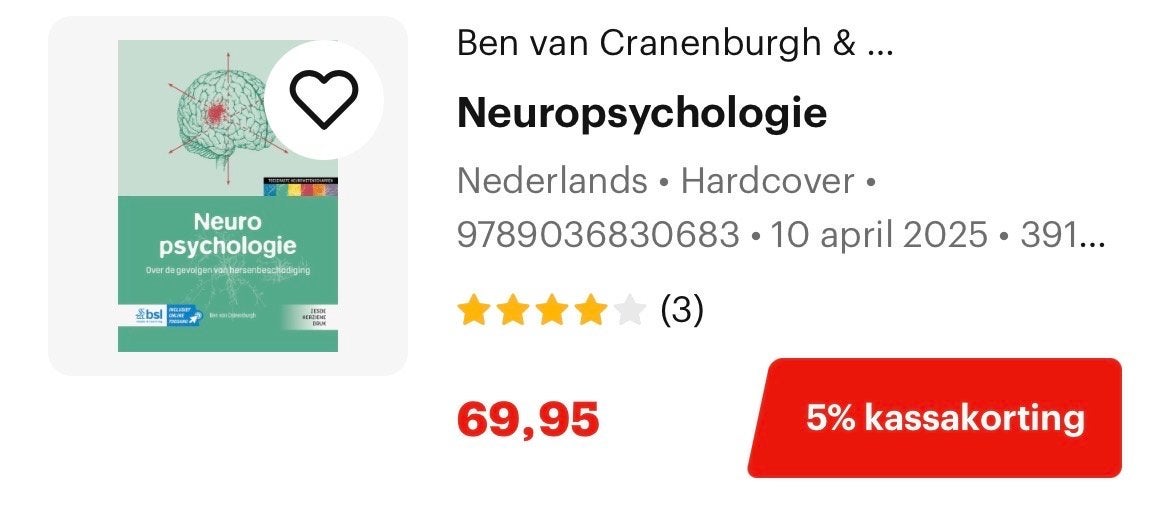 Neuropsychologie - 5e druk (geen 6e), Ophalen of Verzenden, Beta, Zo goed als nieuw, HBO