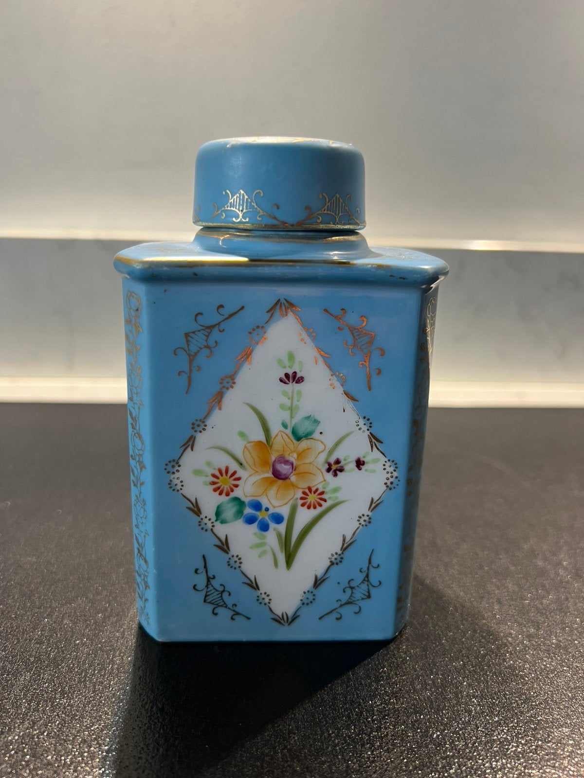 Antieke Franse theebus, achthoekig., Antiek en Kunst, Ophalen of Verzenden