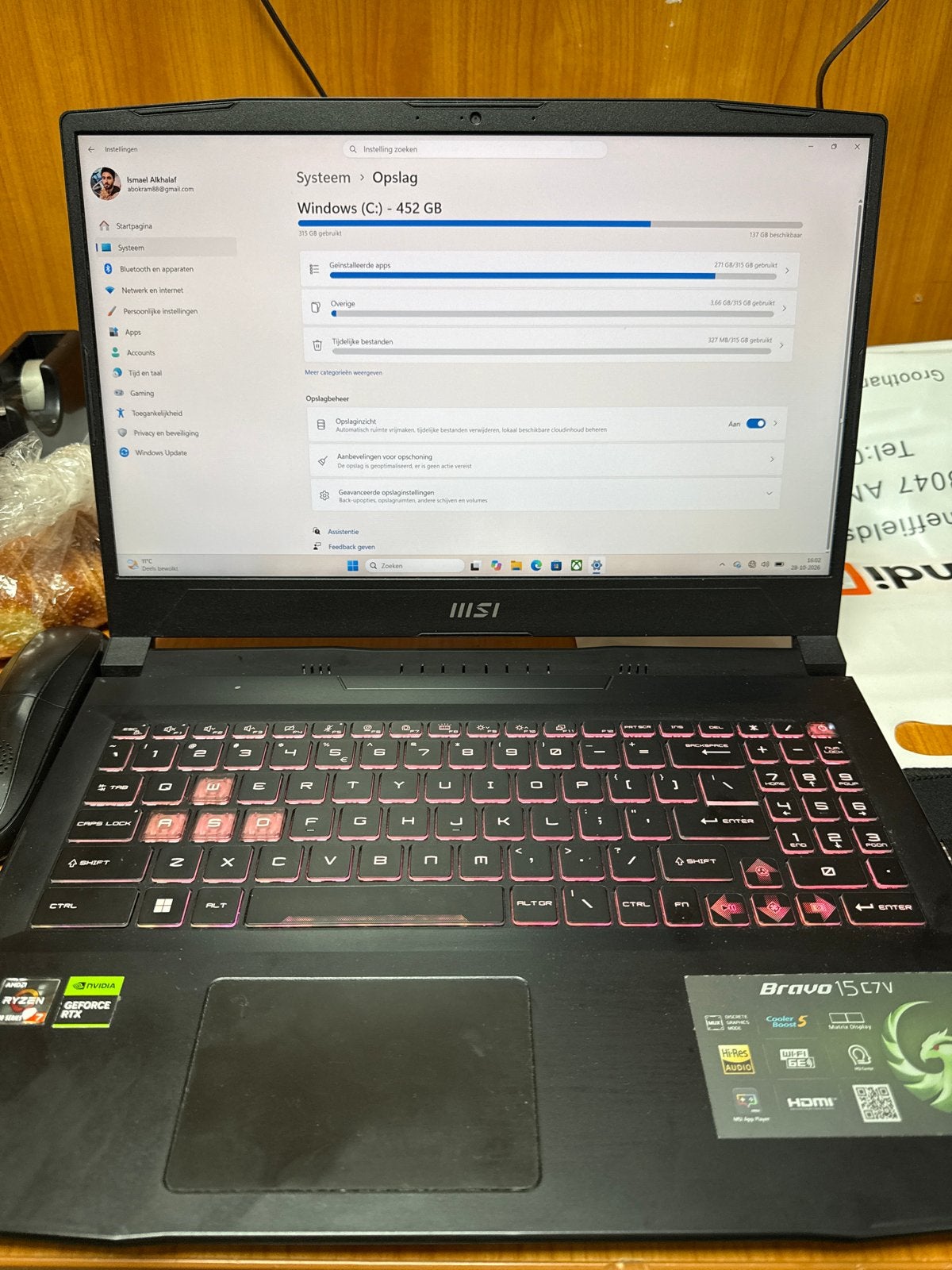 MSI Bravo 15 C7VFK Gaming LaptopRTX 4060 AMD Ryzen7 16GB RAM, Met videokaart, Ophalen of Verzenden, Zo goed als nieuw, Gaming