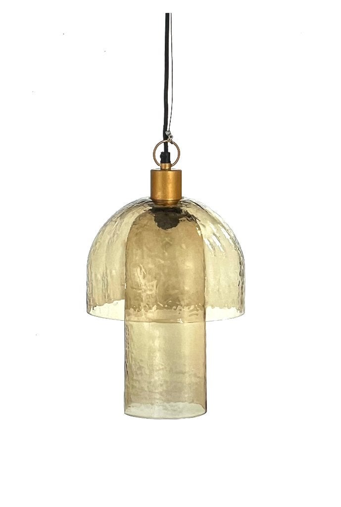 Gigi hanglamp dubbele kap gehamerd glas WOOOD, Ophalen of Verzenden, Nieuw, Glas, E27 (groot)