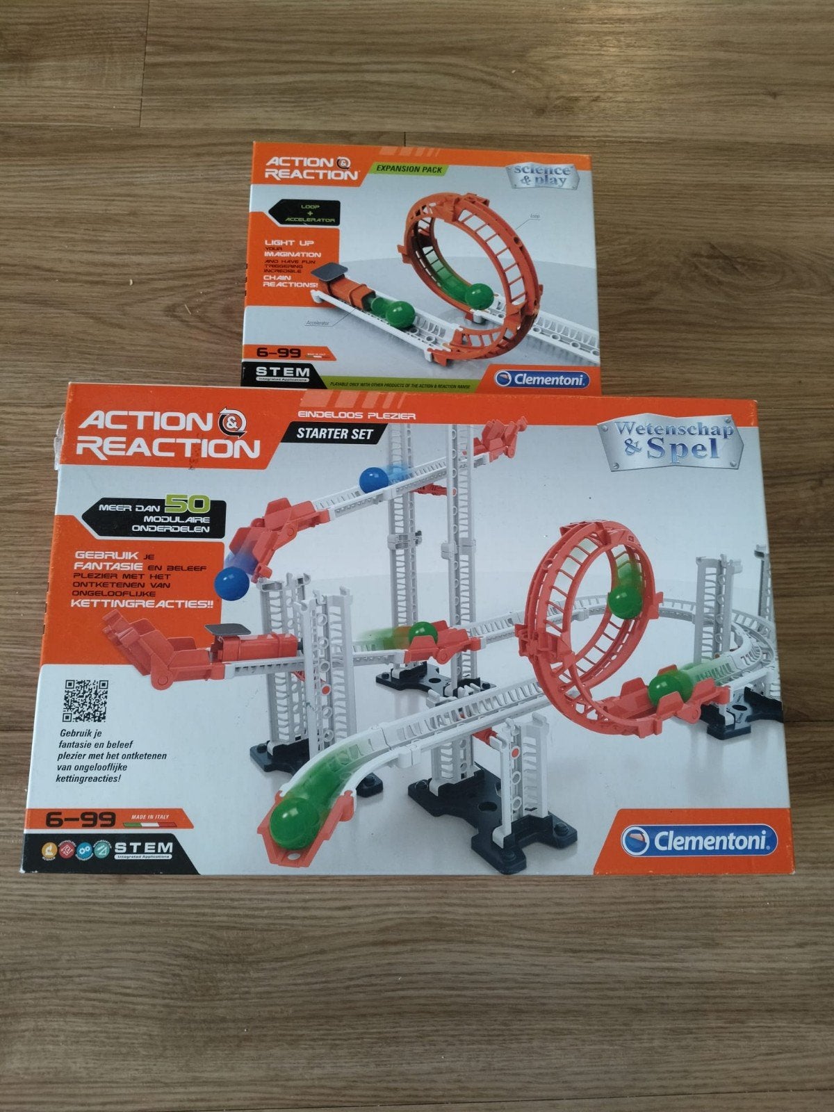 Clementoni Action Reaction Starter Set + Looping Uitbreiding, Ophalen of Verzenden, Zo goed als nieuw, Overige merken