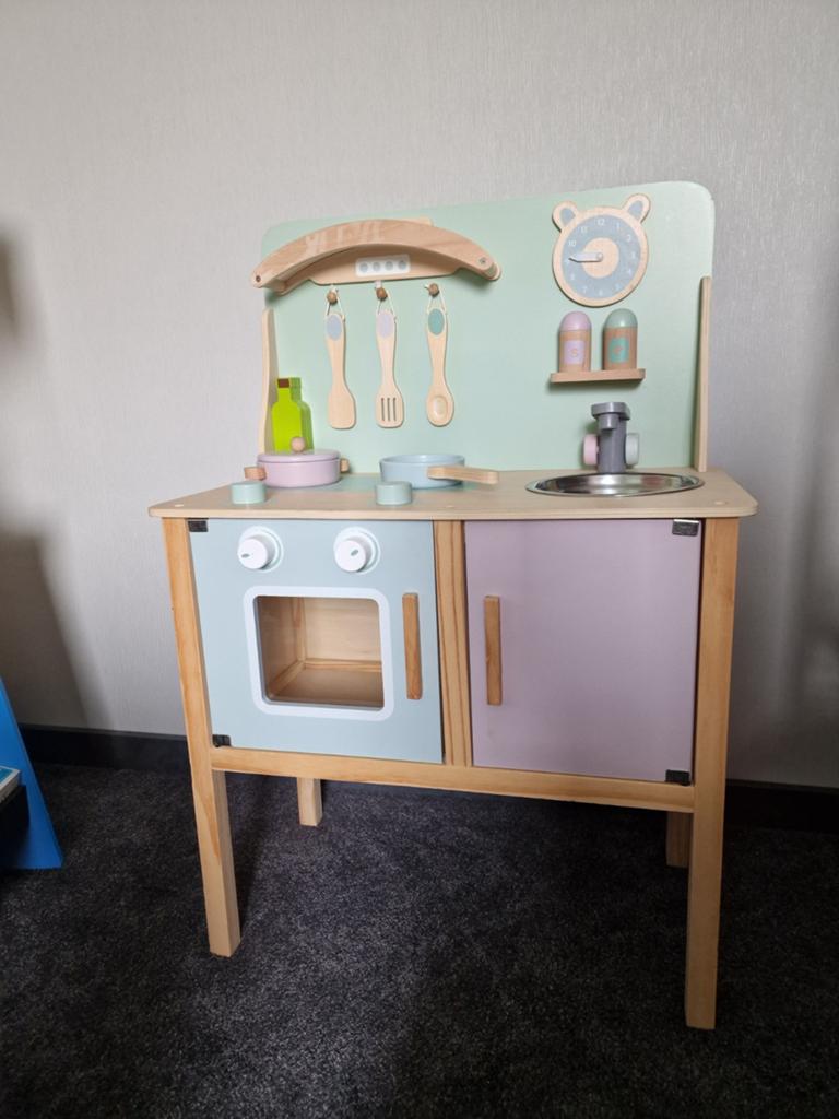 Houten speelkeuken en winkel met veel extra's, Ophalen, Zo goed als nieuw, Hout, Speelkeuken