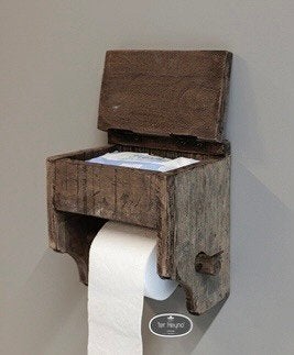 Oud houten toiletrol houder klep wc stoer sober landelijk, Verzenden, Nieuw, Hout