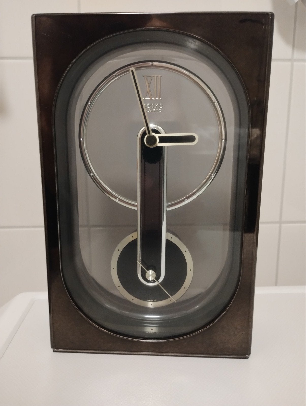 Vintage jaren tachtig Seiko quartz bureau klok tafel klok, Ophalen, Gebruikt, Wandklok