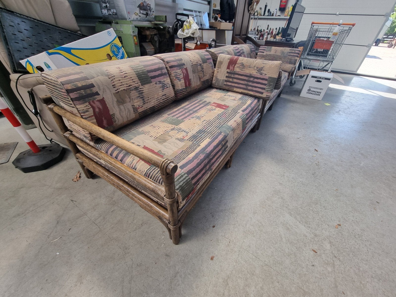 Vintage Bankstel - Twee Delen met Unieke Stoffering, Ophalen, Gebruikt, Stof, Vintage, Retro