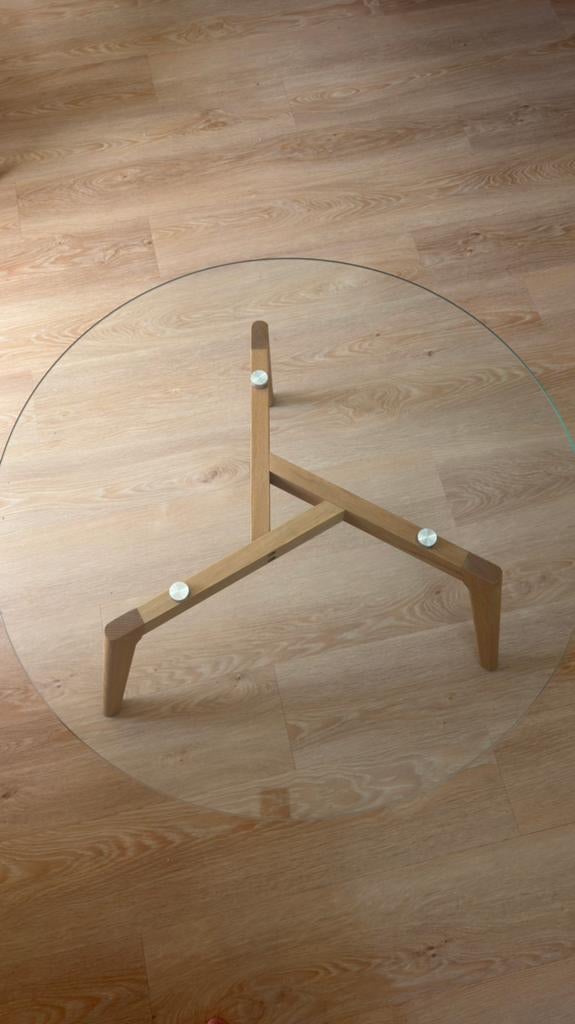 Kave merk glazen salontafel, Huis en Inrichting, Tafels | Salontafels, Glas, 100 tot 150 cm, Rond, Zo goed als nieuw