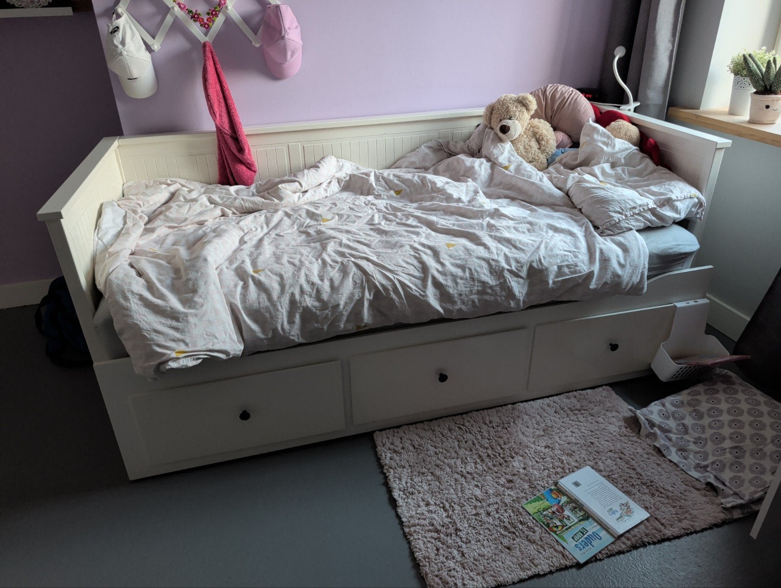Wit eenpersoons uitschuifbed met opberglades 80x200 of 160x2, Huis en Inrichting, Gebruikt, 90 cm, Eenpersoons, Wit