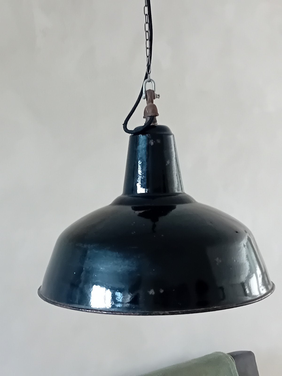 Vintage emaille hanglamp, Gebruikt, Vintage, Metaal, E27 (groot)