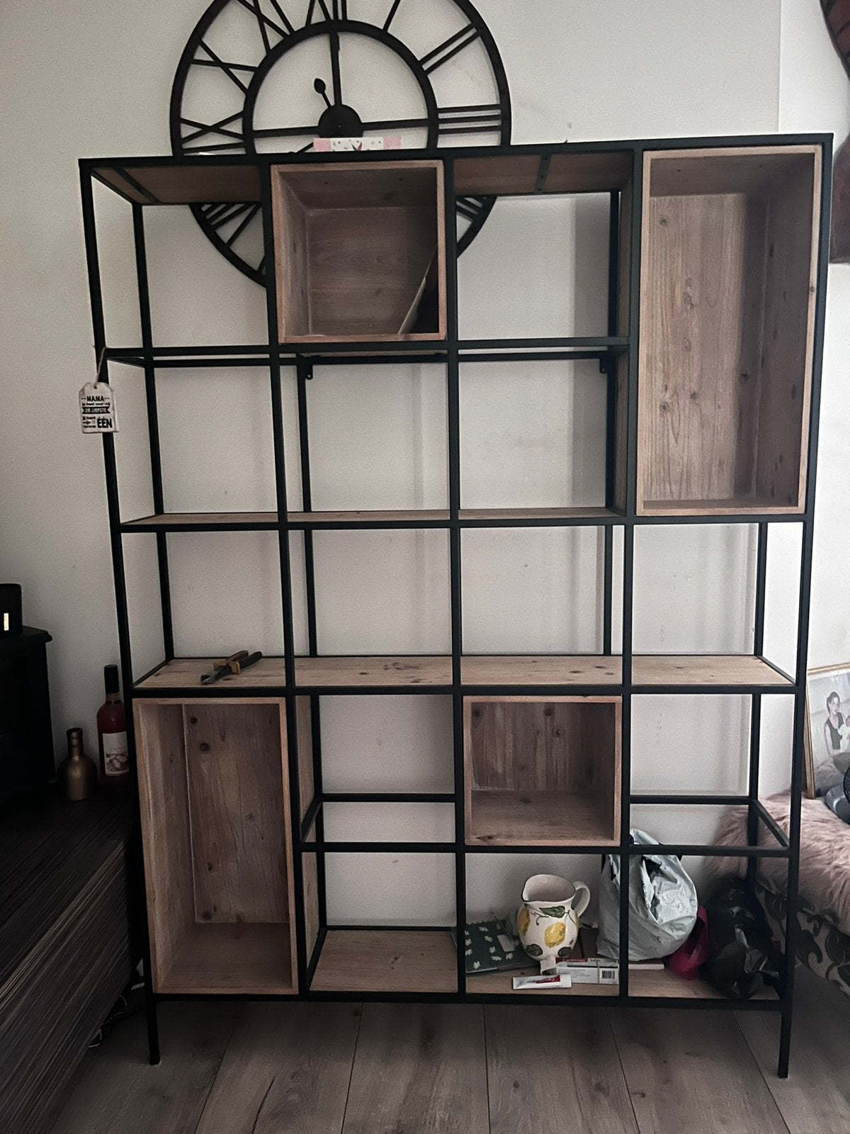 Open stalen wandkast zwart, Huis en Inrichting, Kasten | Wandmeubels, Ophalen, Zo goed als nieuw, Minder dan 150 cm, Minder dan 100 cm