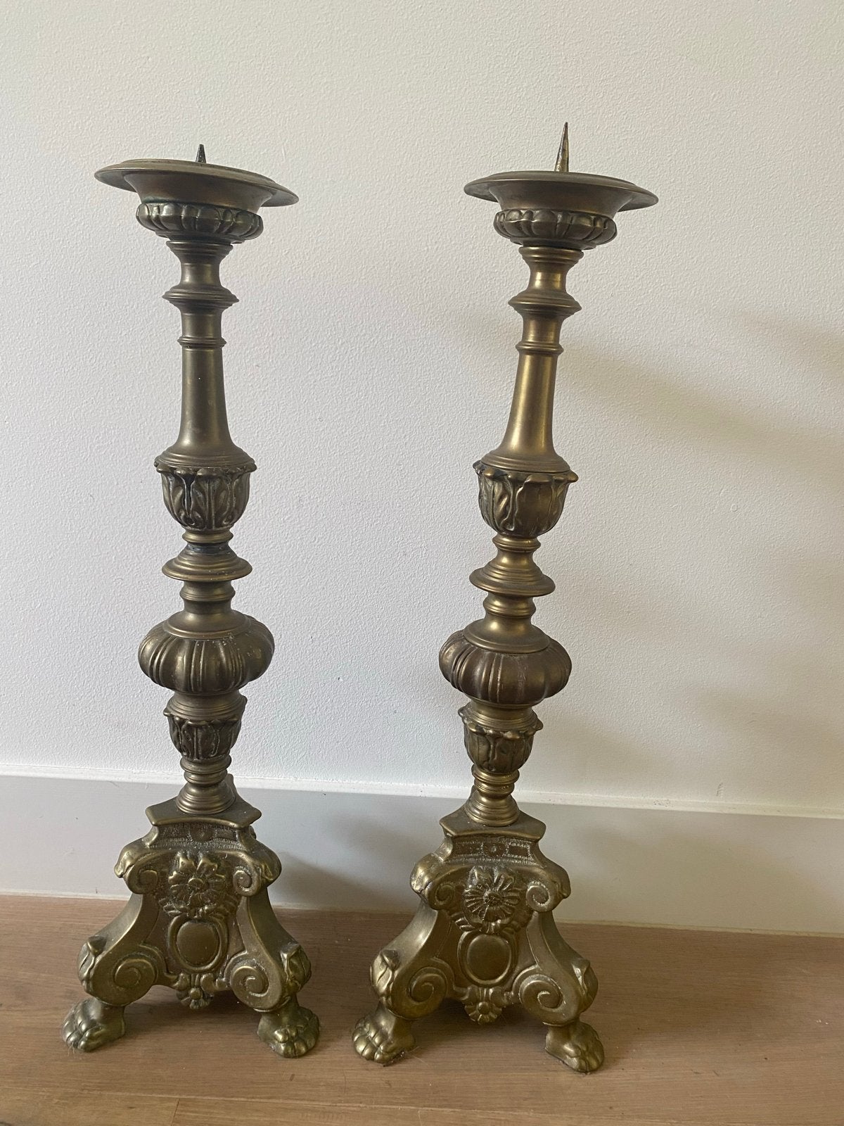 Antieke koperen kandelaars - Set van 2, Ophalen, Koper of Brons