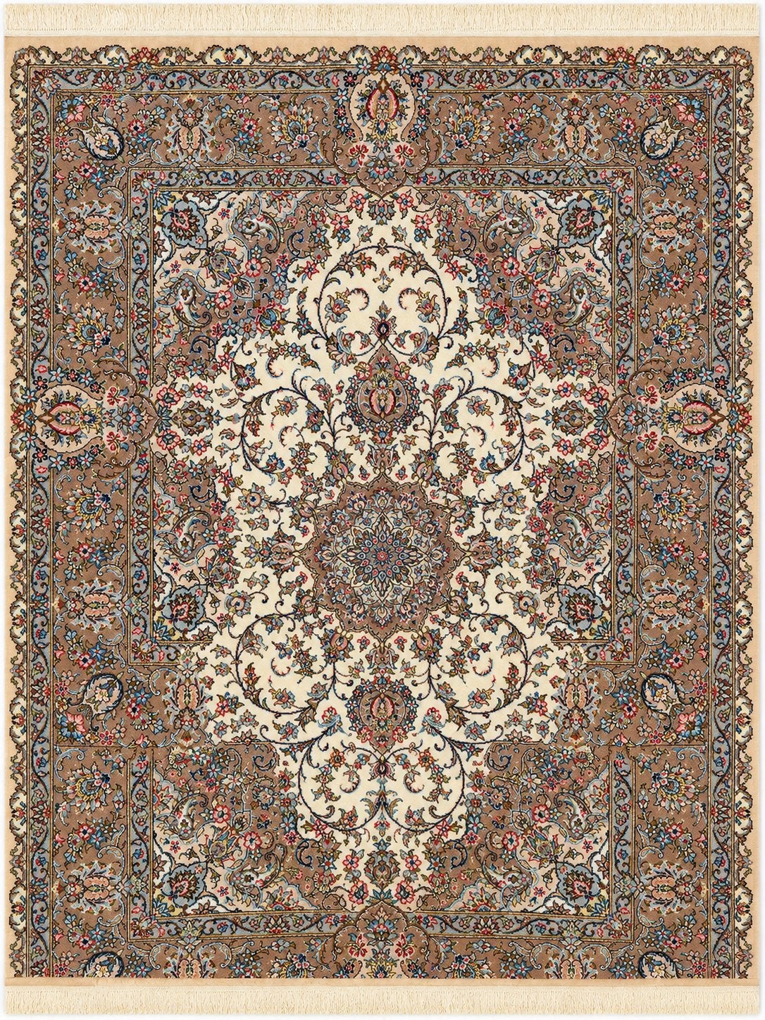 Nieuw Handgeknoopt Perzisch Tapijt met Zijden Bloemen, Beige, 150 tot 200 cm, Ophalen of Verzenden, Rechthoekig