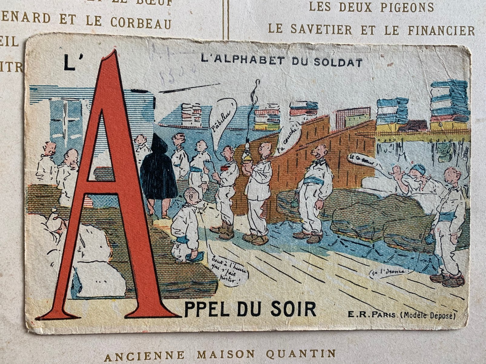 L'Alphabet du Soldat - A - Appel du Soir (VF), Verzamelen, Ophalen of Verzenden, Voor 1920, Gelopen, Overige thema's