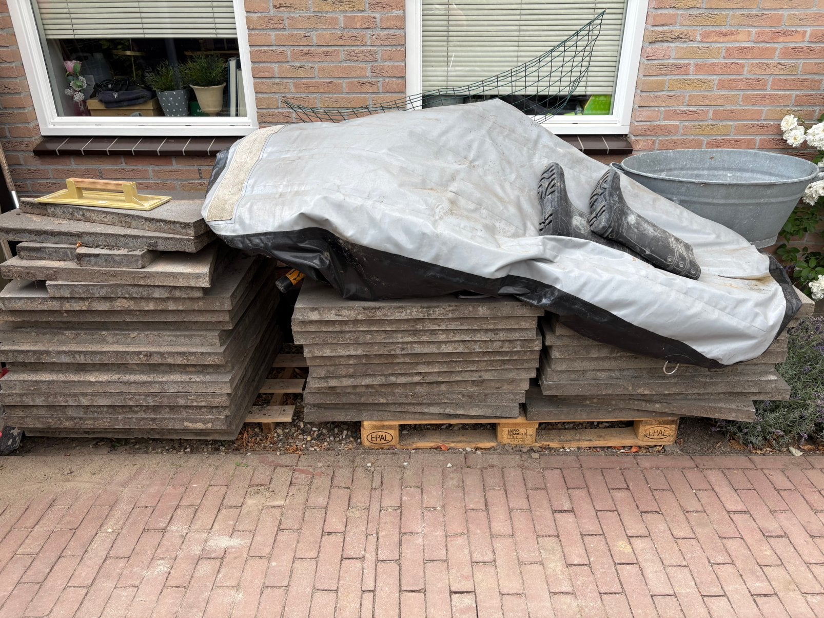 33 st schellevis 80x80x5 tegels, Ophalen, Gebruikt, Beton, Terrastegels