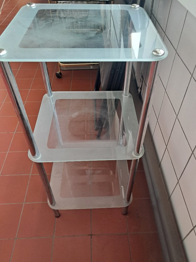 Glazen bijzettafel etagere 3 niveaus chroom  CS27343, Ophalen, Etagère, Gebruikt, Glas