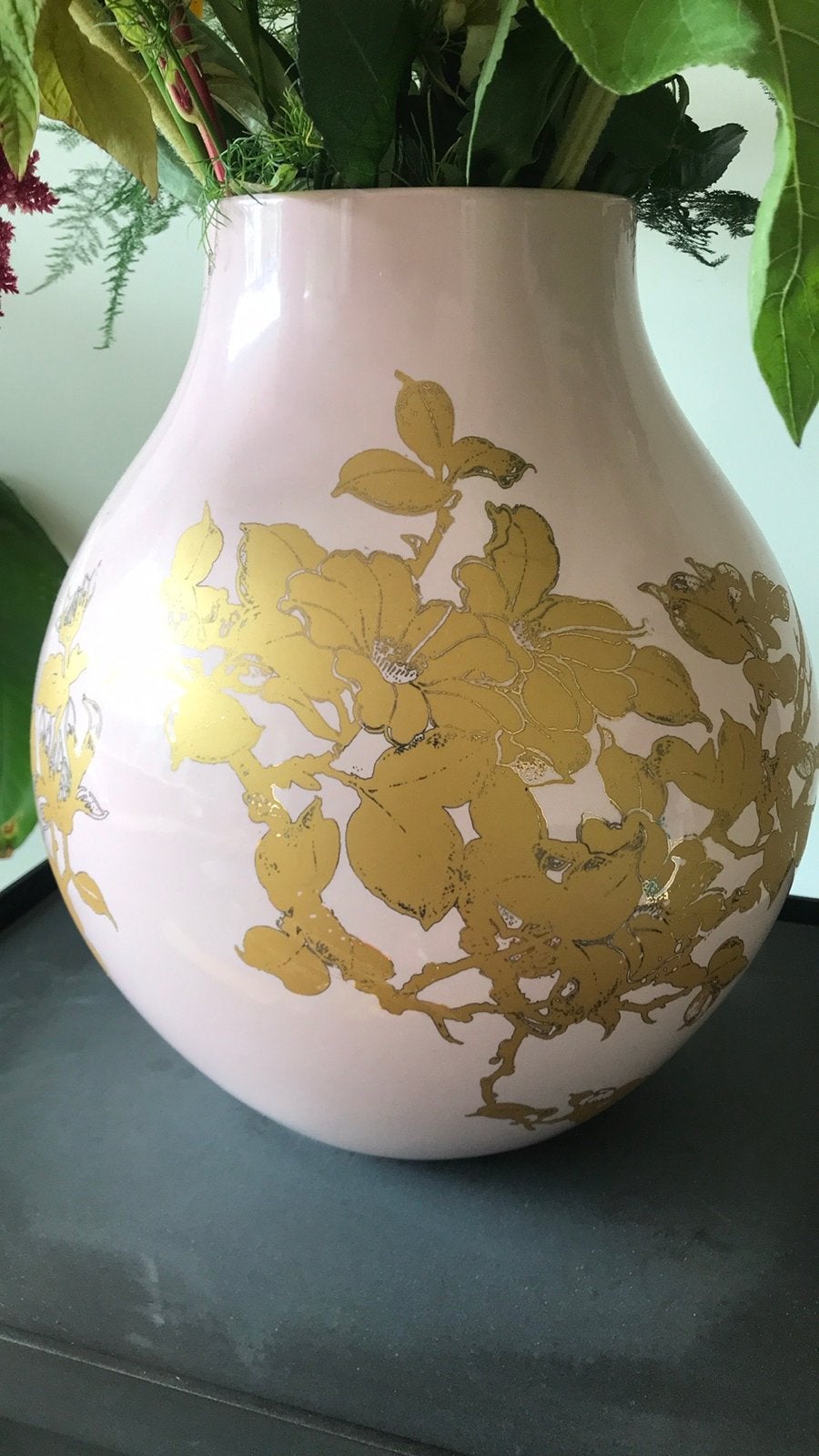 Roze IKEA vaas met gouden bloemmotief - Collectors item, Ophalen of Verzenden