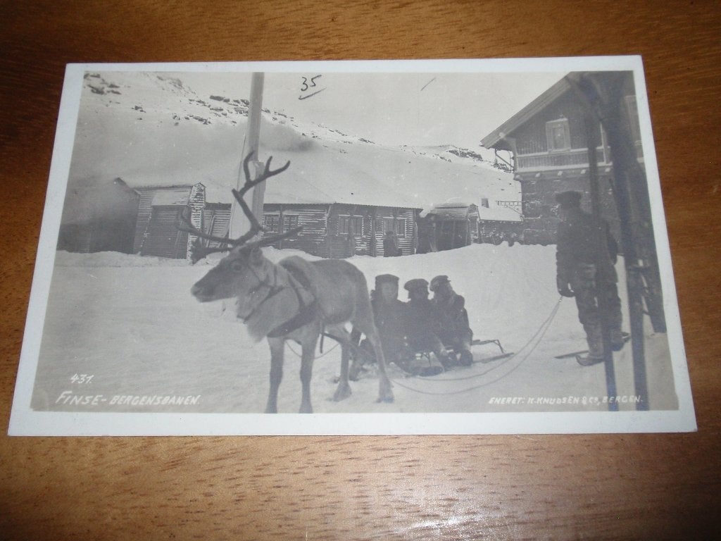 Rendier met slee  Finse-Bergensbanen Noorwegen, Verzenden, 1940 tot 1960, Ongelopen, Overig Europa