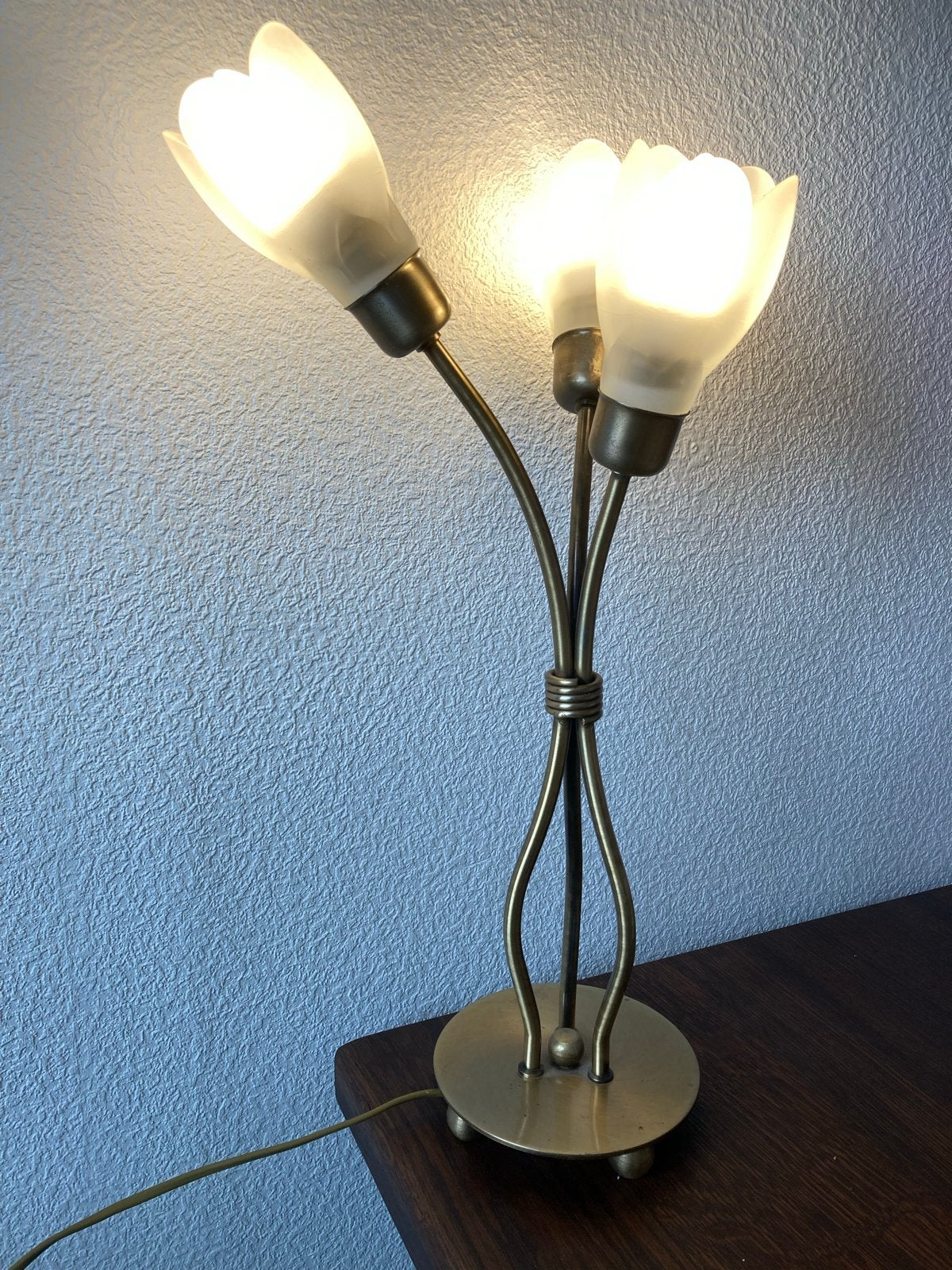 Messing tafellamp, tulplamp Hollywood Regency stijl, Gebruikt, Ophalen of Verzenden, Sfeerlamp, Vintage