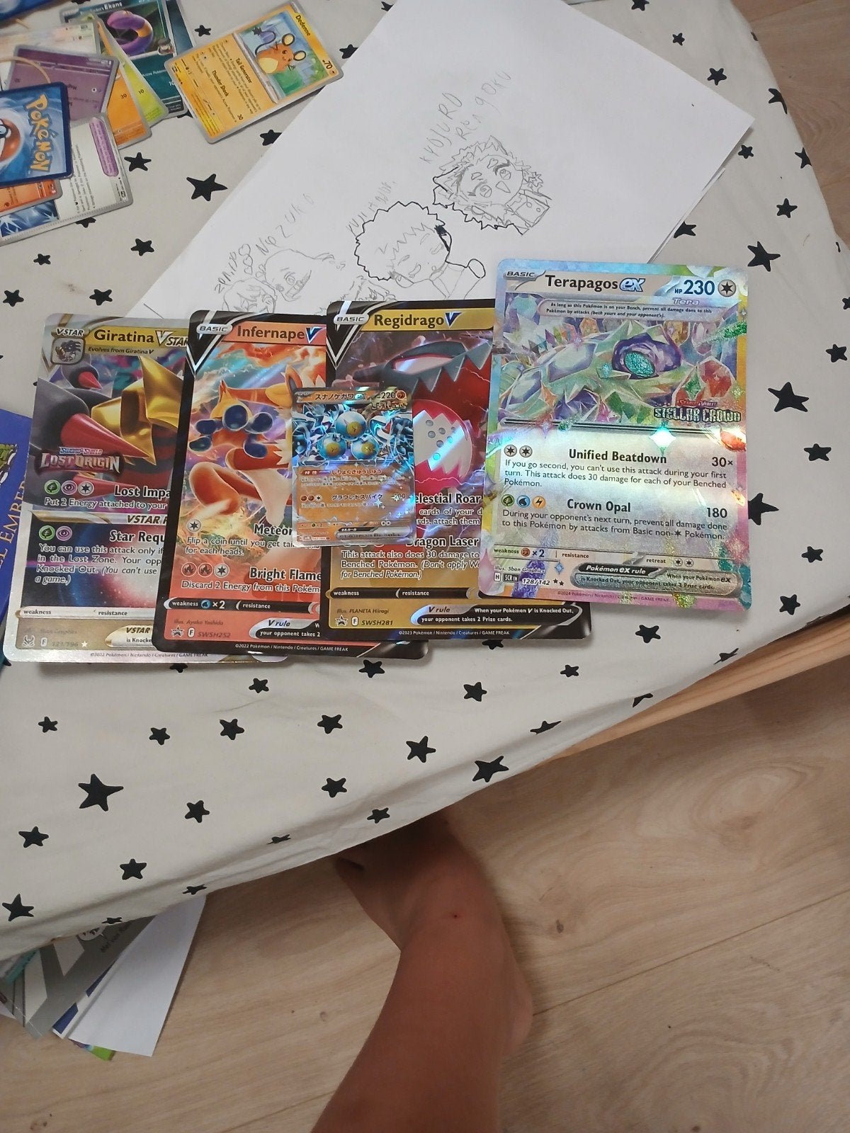 4 Grote Pokémon Kaarten inclusief Japanse EX, Ophalen, Gebruikt, Meerdere kaarten