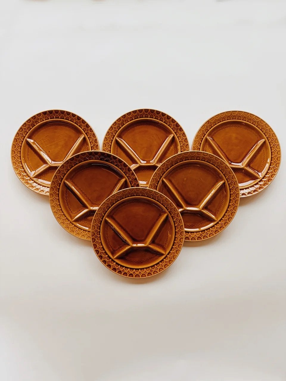 SET VAN 6 VINTAGE FONDUEBORDEN | SARREGUEMINES FRANCE, Overige materialen, -, -, Ophalen of Verzenden