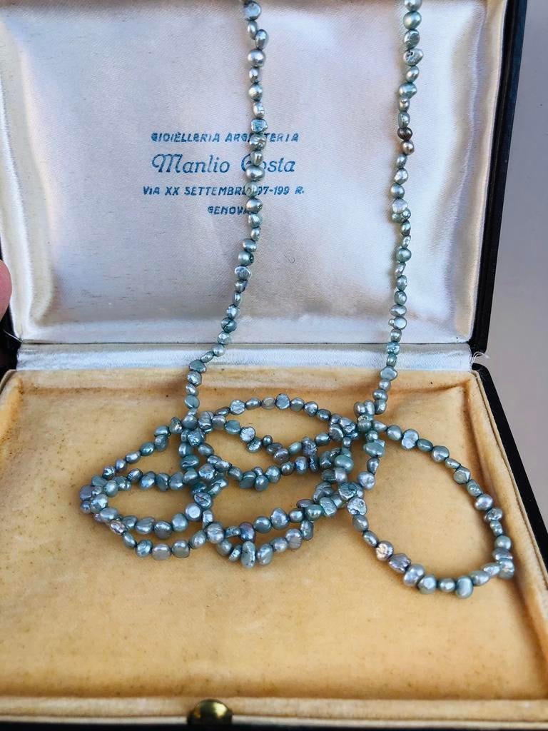 Parel ketting Barok Zoetwaterparels Blauw Vintage, Ophalen of Verzenden, Zo goed als nieuw, Blauw, Overige materialen