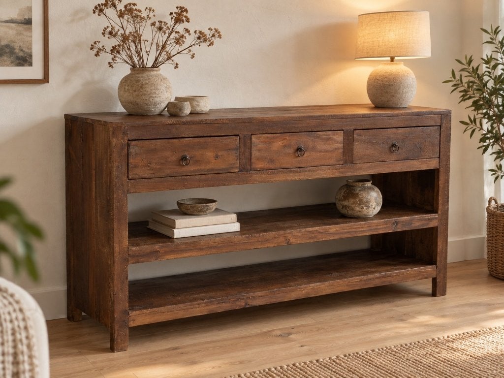 Nieuwe grote houten sidetable – magazijnopruiming, Ophalen, 100 tot 150 cm, Landelijk, stoer en industrieel, Nieuw