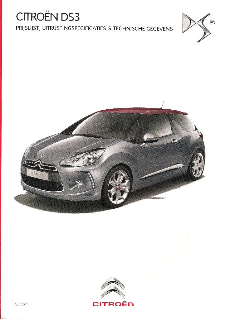 Prijslijst e.d. Citroën DS3, april 2011, Ophalen of Verzenden, Nieuw, Citroën