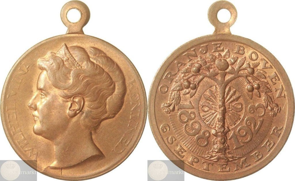 Draagpenning 1923 '25-Jarig Regeringsjubileum Wilhelmina', Ophalen of Verzenden, Brons, Nederland