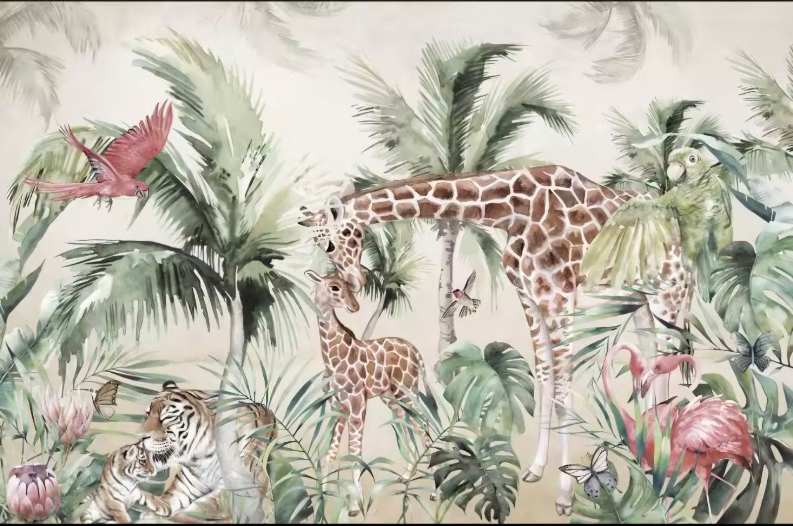 Canvas Foto Behang - Jungle Dieren & Bloemen (330x210cm), Huis en Inrichting, Stoffering | Behang, Ophalen of Verzenden, Minder dan 10 m²