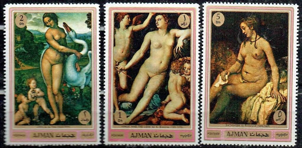 Ajman 1970 Schilderijen Da Vinci Bronzino Rembrandt Naakt, Verzenden, Postfris, Overige thema's