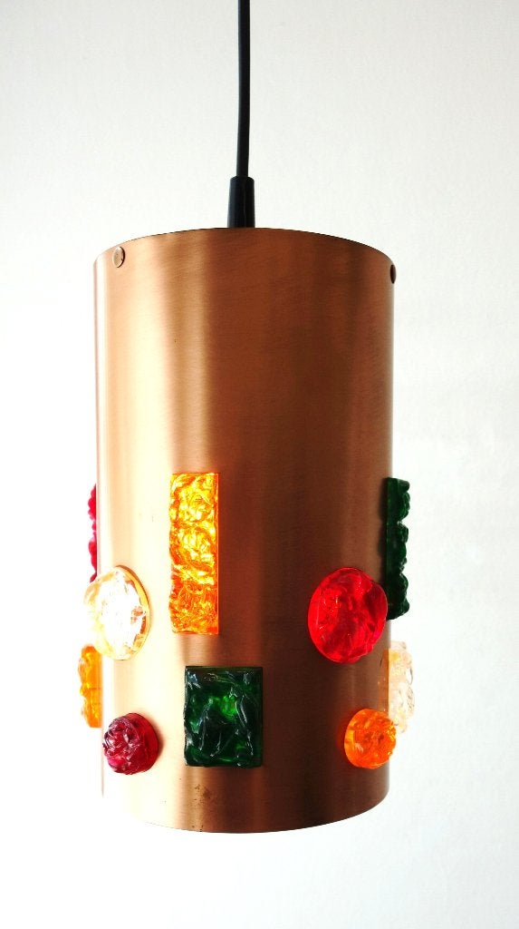 Vintage hanglamp brutalist Fischer Leuchten 1 van 2 koper, Ophalen of Verzenden, Gebruikt, Vintage brutalist Mid-Century Space Age design
