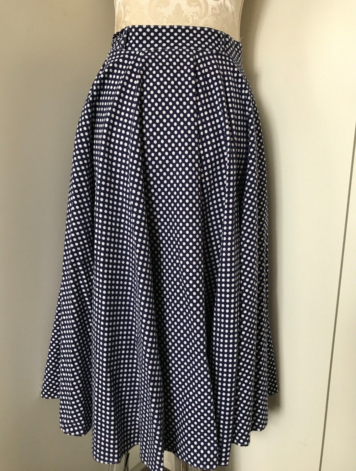 Vintage Katoenen Blauw-Wit Gestippelde Klokrok, Blauw, Ophalen of Verzenden, Zo goed als nieuw, Maat 36 (S)