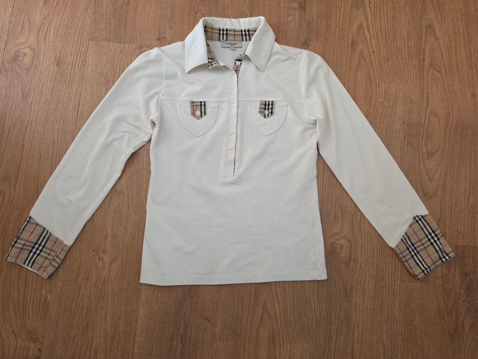 Burberry Londen - XS - longsleeve poloshirt €12,50, Wit, Maat 46/48 (XL) of groter, Ophalen of Verzenden, Zo goed als nieuw