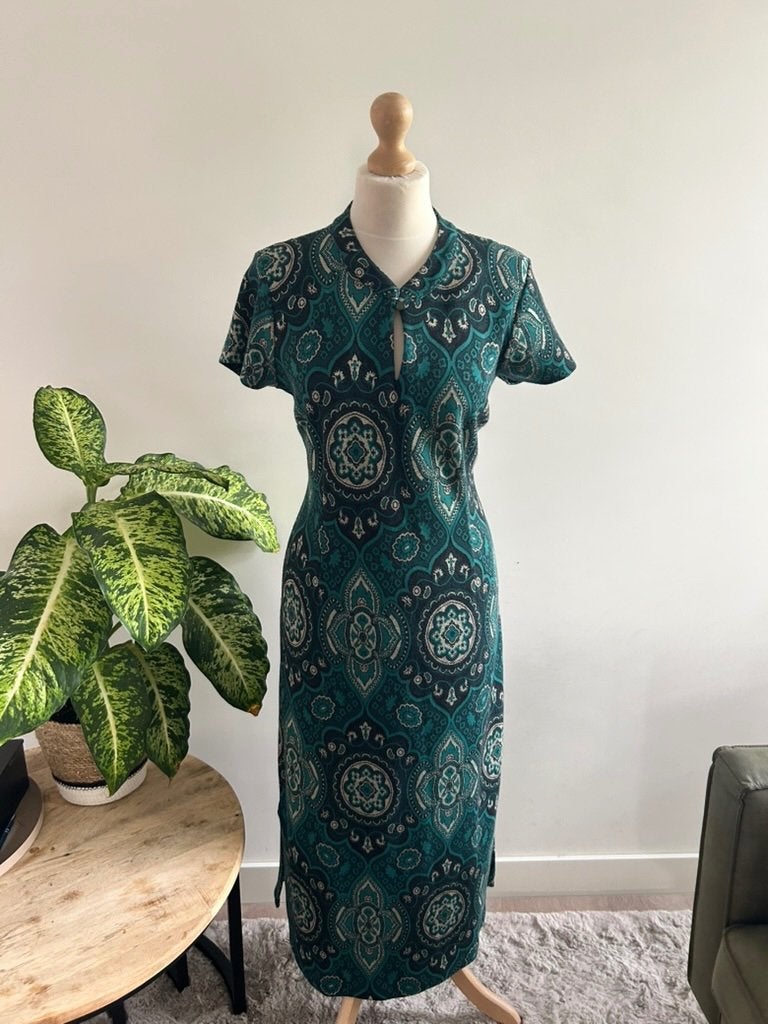 King Louie maat XL groene midi Kimono Aziatische jurk 3411, Maat 46/48 (XL) of groter, Ophalen of Verzenden, Zo goed als nieuw